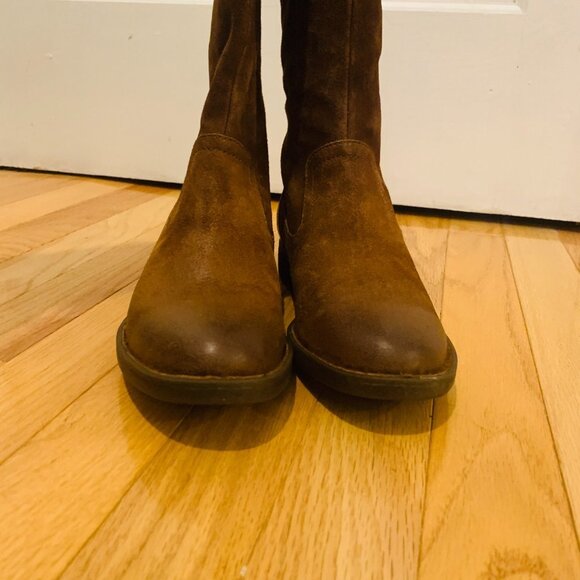 BORN WOMEN'S BORMAN BOOTS ROUND TOE Nubuck Brown Knee-High Riding Boots NEW - Picture 5 of 13